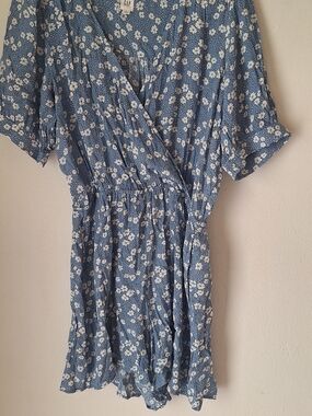 Casual Summer GAP Blue Floral Short- Dress Sz L 100% Rayon Like New